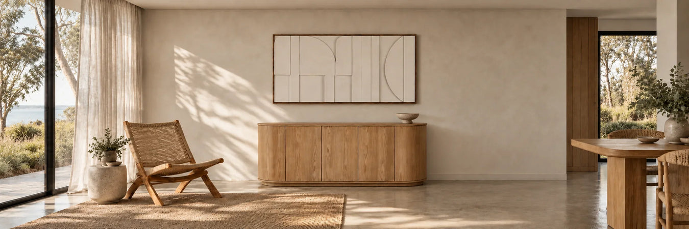 dBodhi Nirmana Art in a warmly styled coastal home