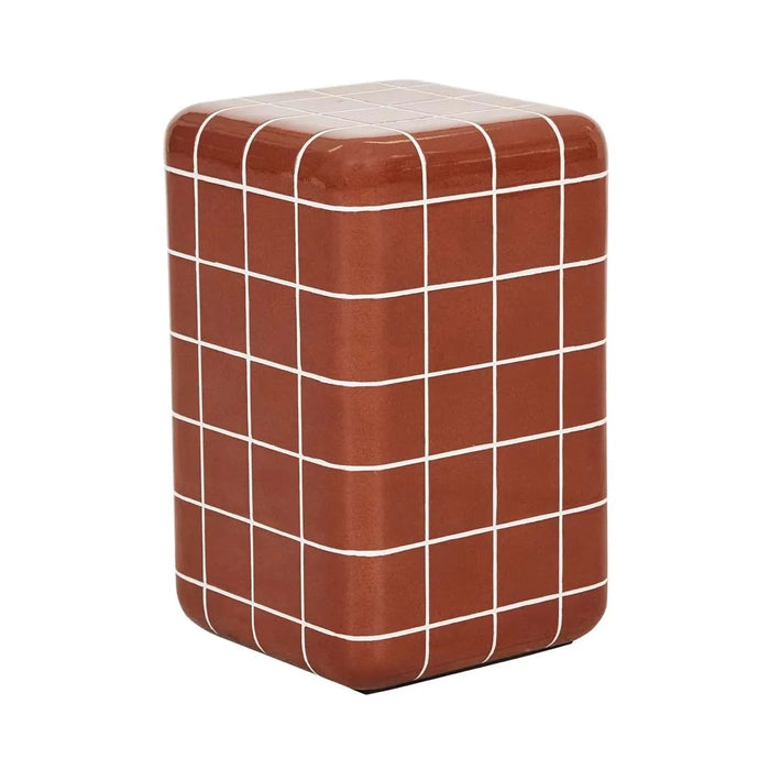 Andalusian Mosaic Side Table in red glaze tile with white grout, three-quarter view