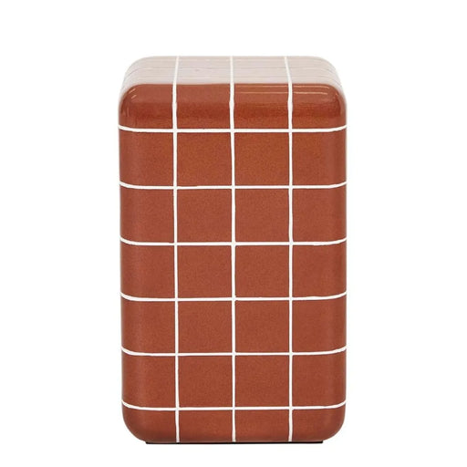 Andalusian Mosaic Side Table in red glaze tile with white grout, front view