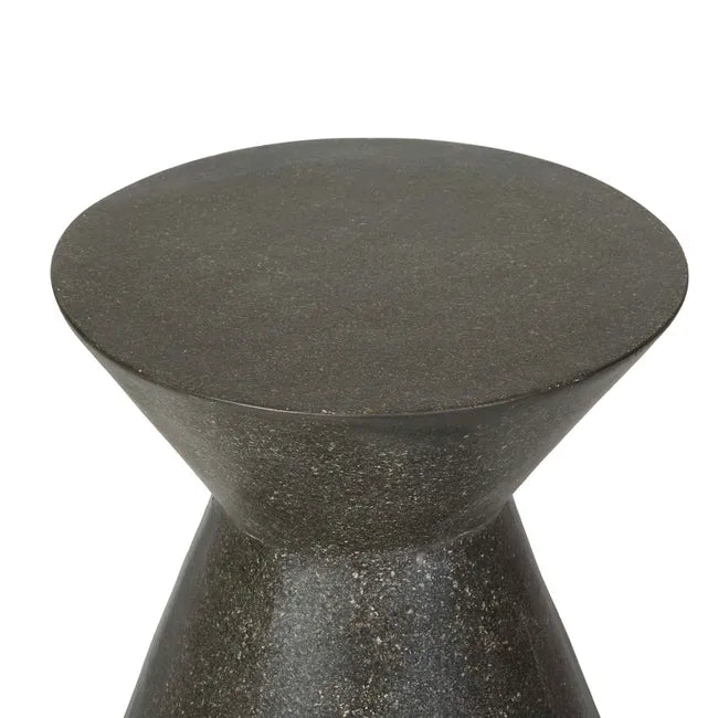 Close-up of the top of the Granada Hourglass Side Table in black fleck