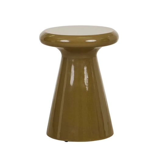 Andalusian Platform Grand End Table in olive glaze, front view