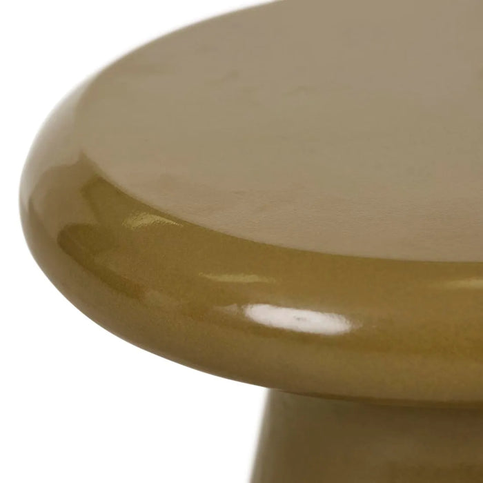 Close-up of the glazed top of the Andalusian Platform Grand End Table in olive