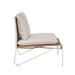 Blossom Armchair, side view showing the bone frame and woven honey seat