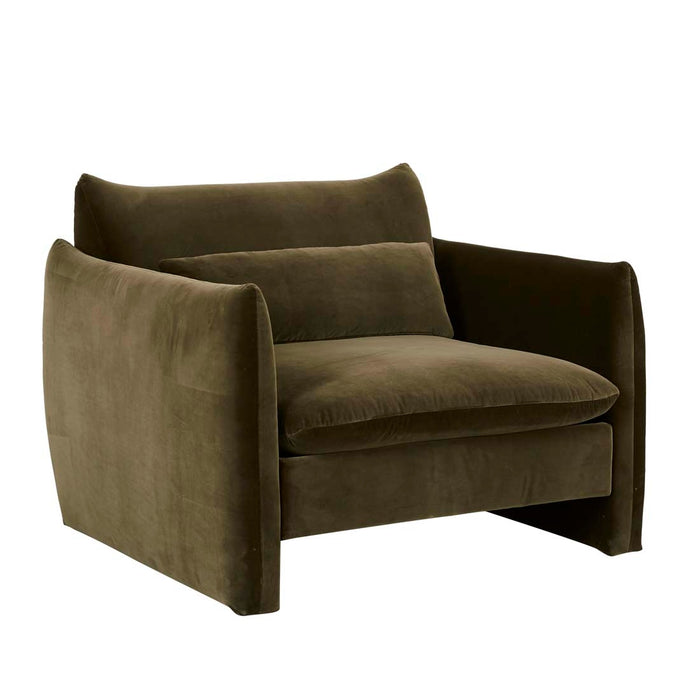 Sidney Peak 1 Seater Sofa - Caper Velvet, studio shot on a white background