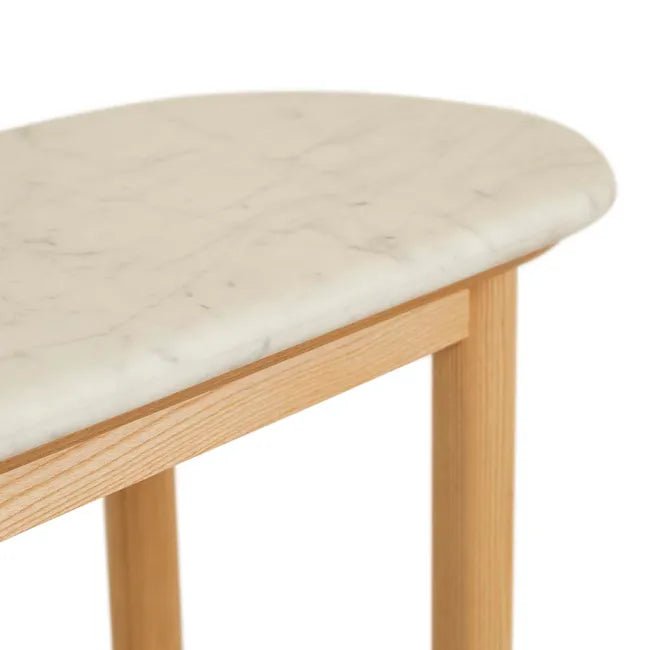 Artie Oval Marble Console - Matt White Marble - Natural Ash