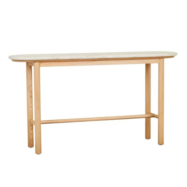 Artie Oval Marble Console - Matt White Marble - Natural Ash