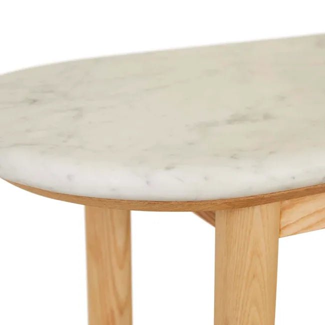 Artie Oval Marble Console - Matt White Marble - Natural Ash