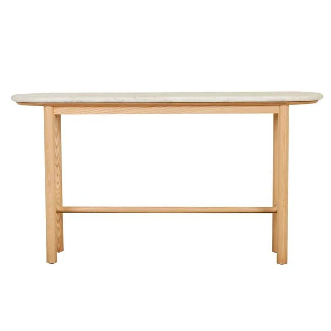 Artie Oval Marble Console - Matt White Marble - Natural Ash