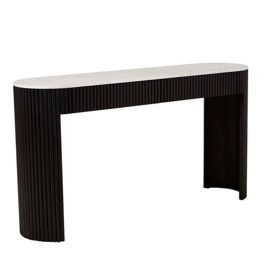 Benjamin Ripple Grand Marble Console - Matt White Marble - Matt Black Oak