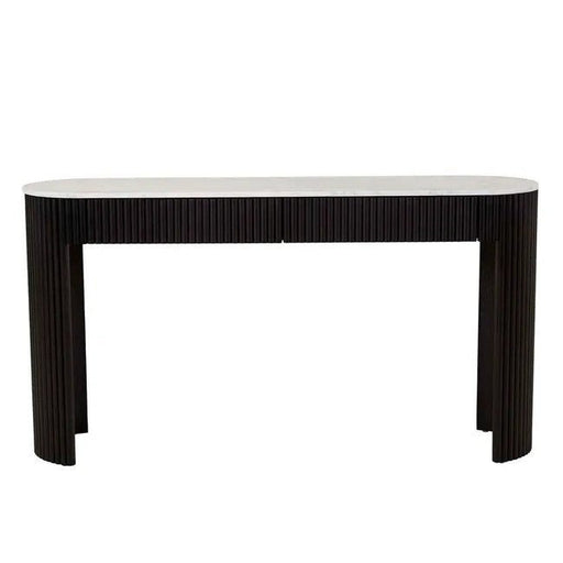 Benjamin Ripple Grand Marble Console - Matt White Marble - Matt Black Oak