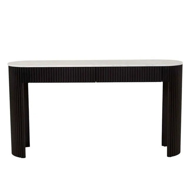 Benjamin Ripple Grand Marble Console - Matt White Marble - Matt Black Oak
