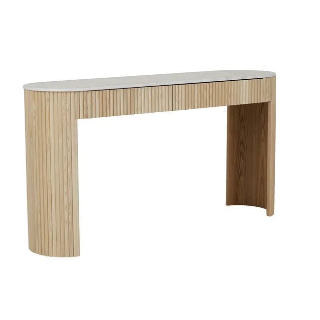 Benjamin Ripple Grand Marble Console - Matt White Marble - Natural Ash