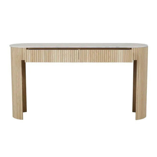 Benjamin Ripple Grand Marble Console - Matt White Marble - Natural Ash
