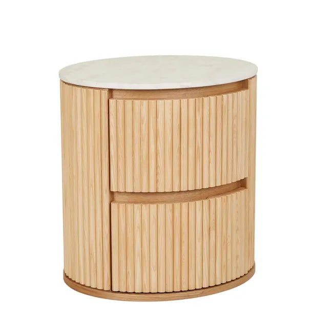 Benjamin Ripple Marble Round Bedside - Matt White Marble 56 x 47 x 59cm