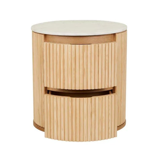 Benjamin Ripple Marble Round Bedside - Matt White Marble 56 x 47 x 59cm