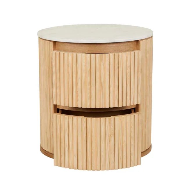 Benjamin Ripple Marble Round Bedside - Matt White Marble 56 x 47 x 59cm