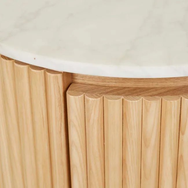 Benjamin Ripple Marble Round Bedside - Matt White Marble 56 x 47 x 59cm