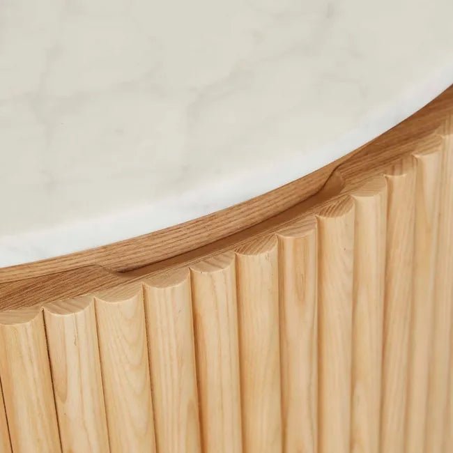 Benjamin Ripple Marble Round Bedside - Matt White Marble 56 x 47 x 59cm