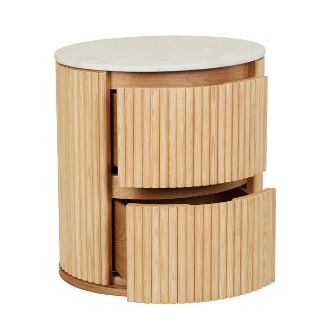 Benjamin Ripple Marble Round Bedside - Matt White Marble 56 x 47 x 59cm