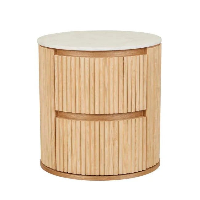 Benjamin Ripple Marble Round Bedside - Matt White Marble 56 x 47 x 59cm