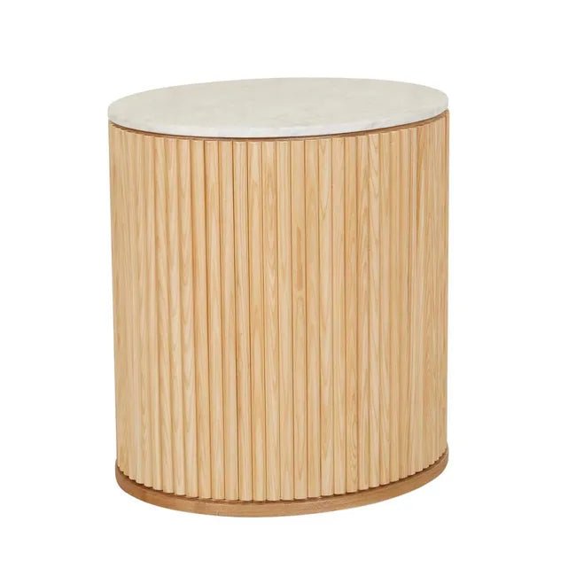 Benjamin Ripple Marble Round Bedside - Matt White Marble 56 x 47 x 59cm