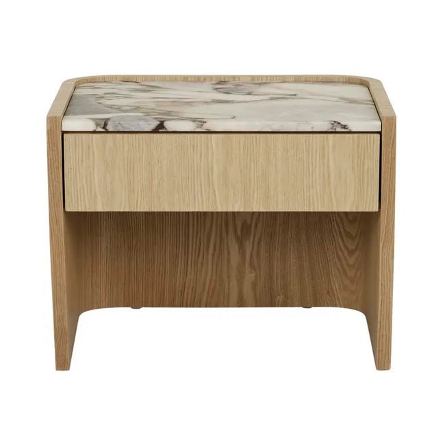 Elsie Bedside - Matt White Marble - Natural Ash