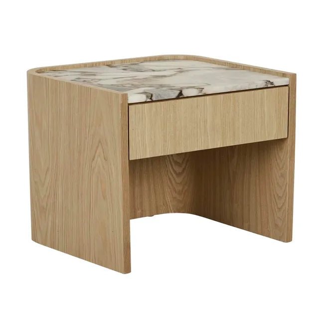 Elsie Bedside - Matt White Marble - Natural Ash