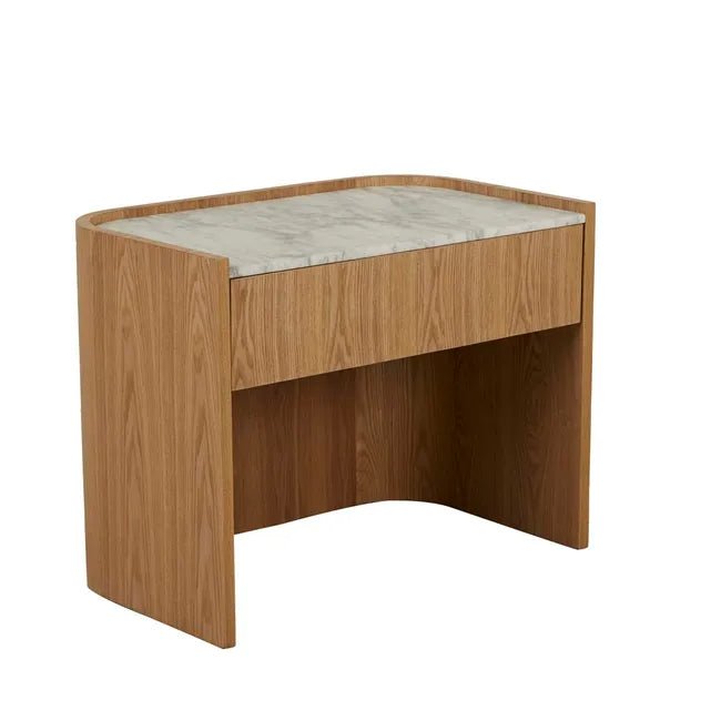 Elsie Bedside - Matt White Marble - Natural Ash
