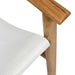 Close-up of the timber arm and white leather sling of the Felix Leather Chair