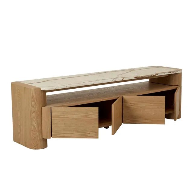 Floyd Marble Entertainment Unit - Matt Brown Vein Marble - Natural Ash Veneer