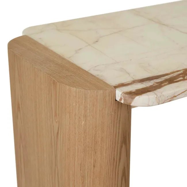 Floyd Shelf Console - Matt Brown Vein Marble - Natural Ash Veneer