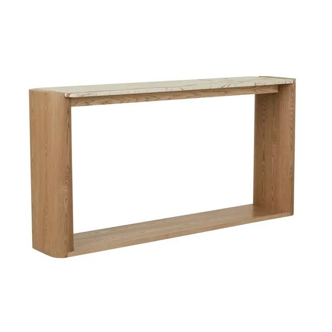 Floyd Shelf Console - Matt Brown Vein Marble - Natural Ash Veneer