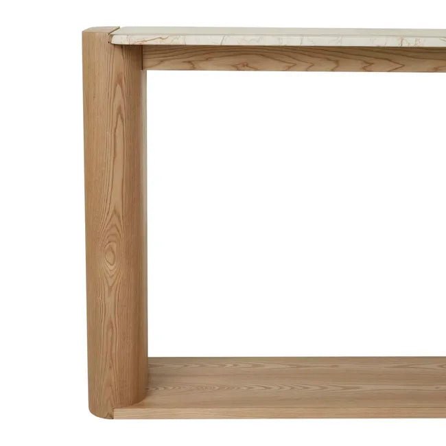 Floyd Shelf Console - Matt Brown Vein Marble - Natural Ash Veneer