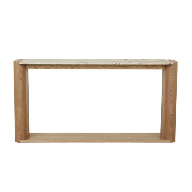 Floyd Shelf Console - Matt Brown Vein Marble - Natural Ash Veneer