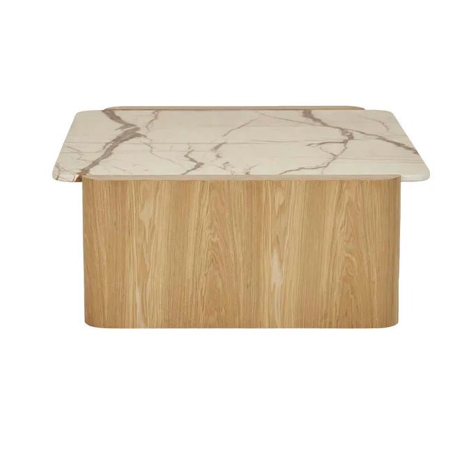 Floyd Square Marble Coffee Table - Matt Brown Vein Marble - Natural Ash Veneer