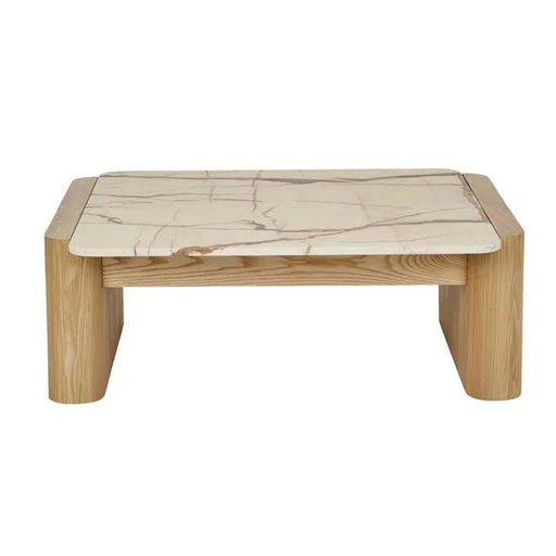 Floyd Square Marble Coffee Table - Matt Brown Vein Marble - Natural Ash Veneer