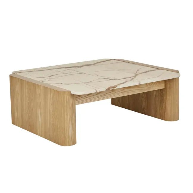 Floyd Square Marble Coffee Table - Matt Brown Vein Marble - Natural Ash Veneer