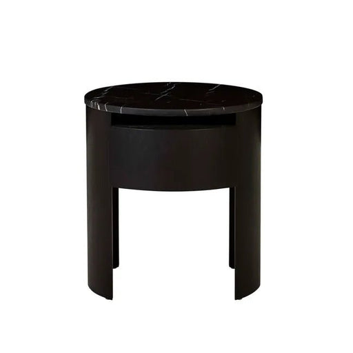 Oberon Crescent Marble Bedside - Matt Black Marble - Matt Dark Oak