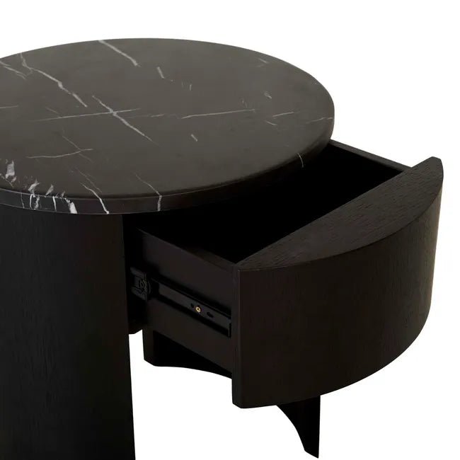 Oberon Crescent Marble Bedside - Matt Black Marble - Matt Dark Oak