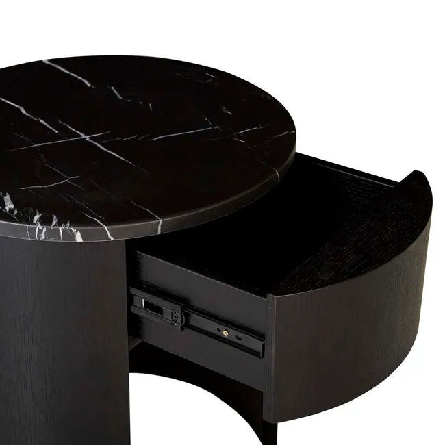 Oberon Crescent Marble Bedside - Matt Black Marble - Matt Dark Oak