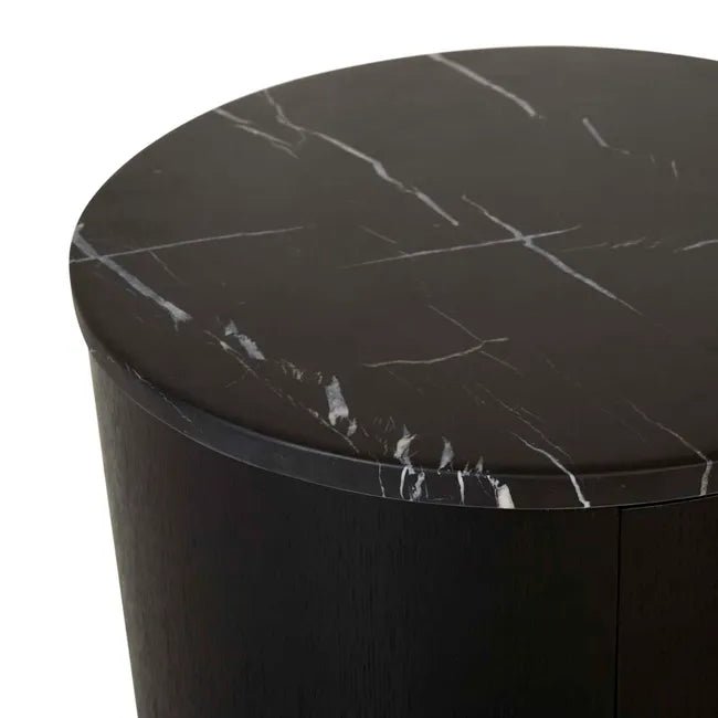 Oberon Crescent Marble Bedside - Matt Black Marble - Matt Dark Oak