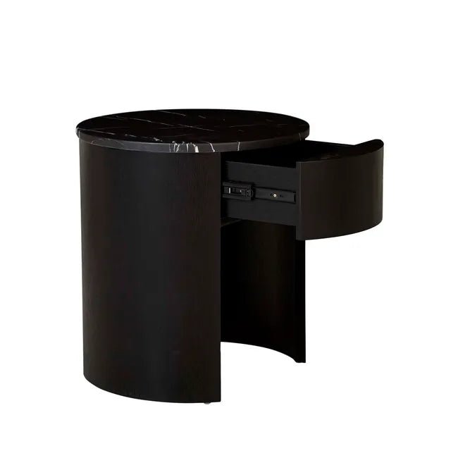 Oberon Crescent Marble Bedside - Matt Black Marble - Matt Dark Oak