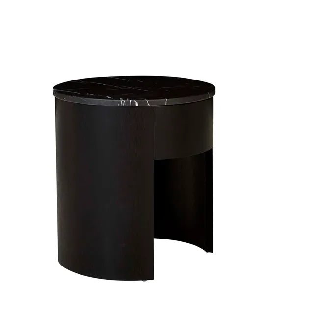 Oberon Crescent Marble Bedside - Matt Black Marble - Matt Dark Oak