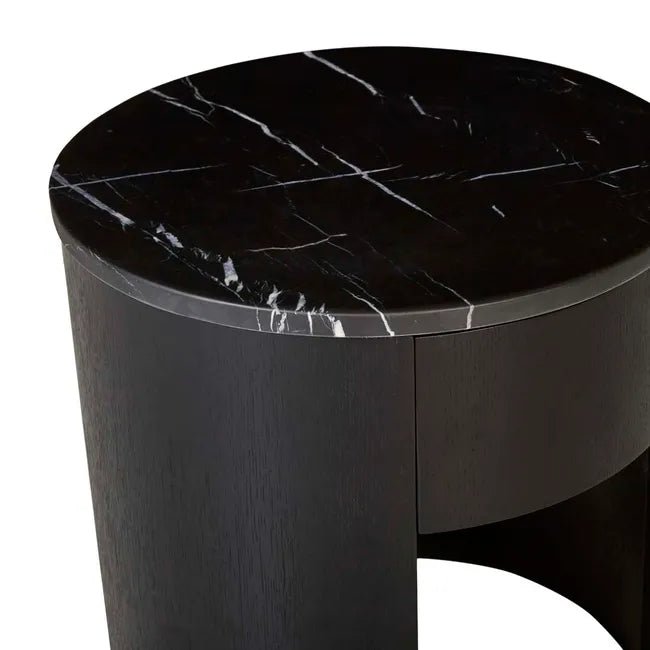 Oberon Crescent Marble Bedside - Matt Black Marble - Matt Dark Oak