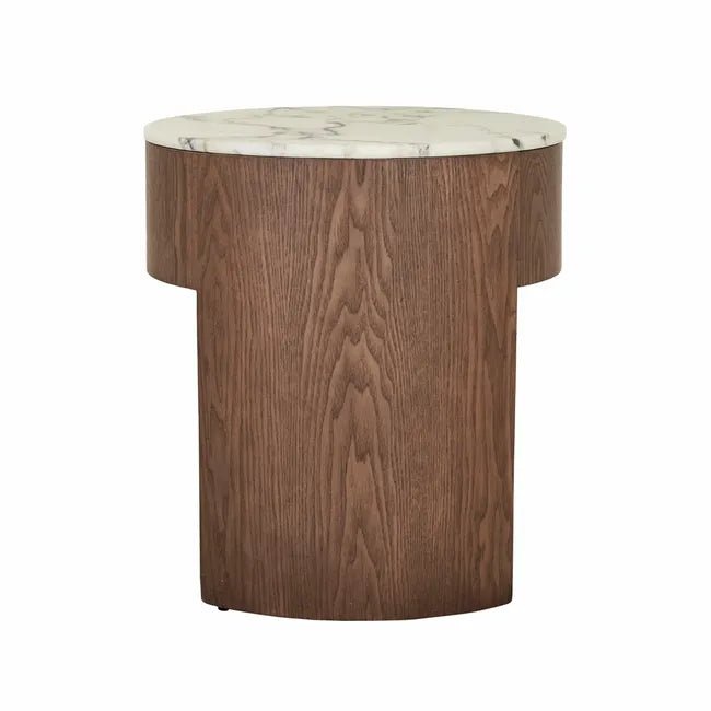 Oberon Crescent Marble Bedside - Matt Ocean Marble - Smoked Ash