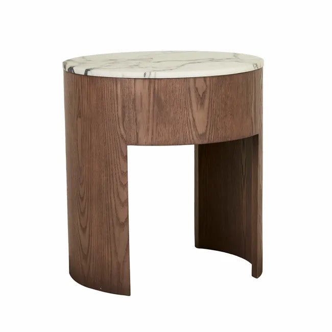Oberon Crescent Marble Bedside - Matt Ocean Marble - Smoked Ash