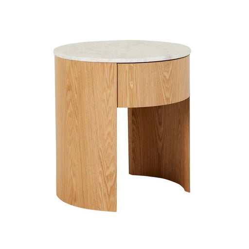 Oberon Crescent Marble Bedside - Matt White Marble - Natural Ash