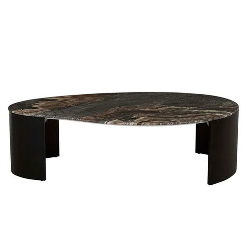Oberon Curve Marble Coffee Table - Matt Storm Marble - Matt Dark Oak