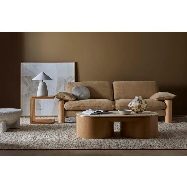 Pluto Oval Marble Coffee Table - Brown Vein Marble - Natural Ash