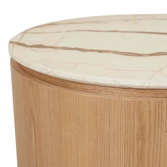 Pluto Oval Marble Coffee Table - Brown Vein Marble - Natural Ash
